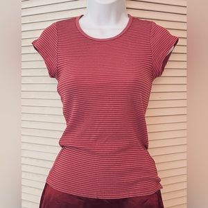 Cotton/rayon ribbed top easy care plum/wine 2tone cap sleeves woven 4 stretch